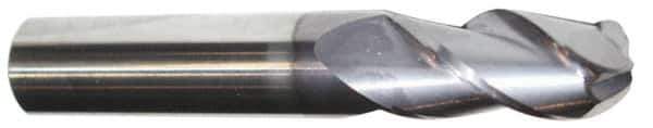 Accupro - 1" Diam, 2" LOC, 3 Flute Solid Carbide Ball End Mill - AlTiN Finish, Single End, 6" OAL, 1" Shank Diam, Spiral Flute - USA Tool & Supply