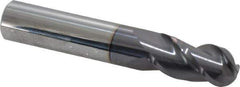 Accupro - 1/2" Diam, 1" LOC, 3 Flute Solid Carbide Ball End Mill - AlTiN Finish, Single End, 3" OAL, 1/2" Shank Diam, Spiral Flute - USA Tool & Supply