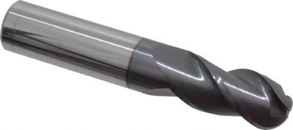 Accupro - 5/8" Diam, 1-1/4" LOC, 3 Flute Solid Carbide Ball End Mill - AlTiN Finish, Single End, 3-1/2" OAL, 5/8" Shank Diam, Spiral Flute - USA Tool & Supply