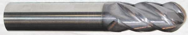 Accupro - 9/16" Diam, 2" LOC, 4 Flute Solid Carbide Ball End Mill - AlTiN Finish, Single End, 6" OAL, 9/16" Shank Diam, Spiral Flute - USA Tool & Supply