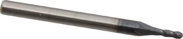 Accupro - 1/16" Diam, 3/16" LOC, 4 Flute Solid Carbide Ball End Mill - AlTiN Finish, Single End, 1-1/2" OAL, 1/8" Shank Diam, Spiral Flute - USA Tool & Supply