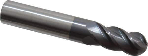 Accupro - 31/64" Diam, 1" LOC, 4 Flute Solid Carbide Ball End Mill - AlTiN Finish, Single End, 3" OAL, 1/2" Shank Diam, Spiral Flute - USA Tool & Supply
