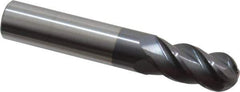Accupro - 31/64" Diam, 1" LOC, 4 Flute Solid Carbide Ball End Mill - AlTiN Finish, Single End, 3" OAL, 1/2" Shank Diam, Spiral Flute - USA Tool & Supply