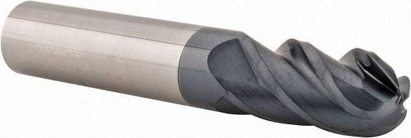 Accupro - 1/2" Diam, 1" LOC, 4 Flute Solid Carbide Ball End Mill - AlTiN Finish, Single End, 3" OAL, 1/2" Shank Diam, Spiral Flute - USA Tool & Supply