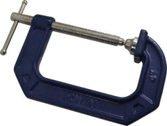 Irwin - Regular-Duty 4" Max Opening, 3" Throat Depth, Cast Iron Standard C-Clamp - 1,000 Lb Capacity, 0" Min Opening, Standard Throat Depth - USA Tool & Supply