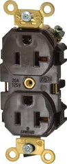 Leviton - 125 VAC, 20 Amp, 5-20R NEMA Configuration, Brown, Industrial Grade, Self Grounding Duplex Receptacle - 1 Phase, 2 Poles, 3 Wire, Flush Mount, Tamper Resistant - USA Tool & Supply
