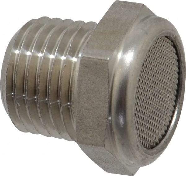 Legris - 1/4 Male NPT, 17mm Hex, Exhaust Muffler - 175 Max psi, 108 Decibel Rating, Stainless Steel - USA Tool & Supply