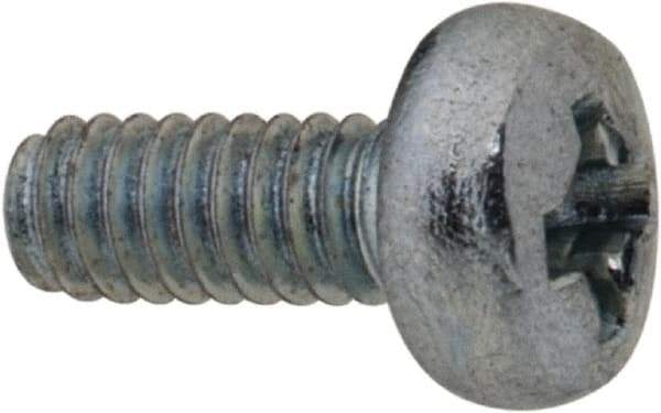 Value Collection - M2x0.40, 5mm Length Under Head Phillips Drive Machine Screw - Pan Head, Grade 4.8 Steel, Zinc-Plated Finish, Without Washer - USA Tool & Supply