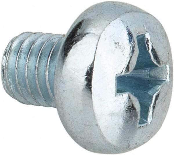 Value Collection - M6x1.00, 8mm Length Under Head Phillips Drive Machine Screw - Pan Head, Grade 4.8 Steel, Zinc-Plated Finish, Without Washer - USA Tool & Supply