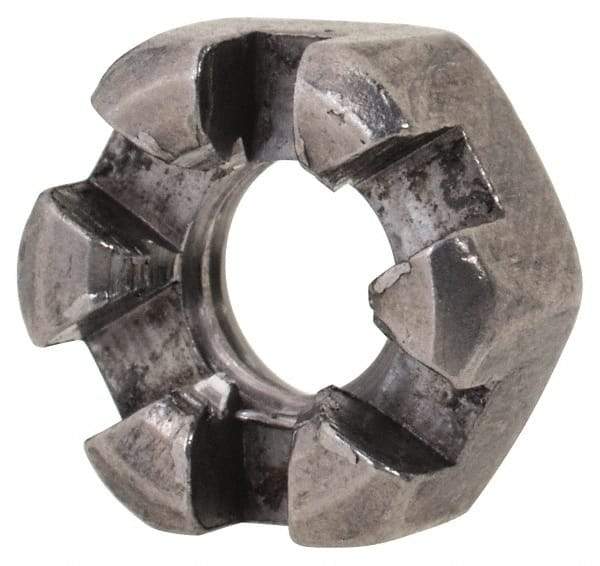 Value Collection - 1/4-20 UNC Grade 2 Steel Slotted Locknut - 7/16" Width Across Flats, 7/32" High, Uncoated - USA Tool & Supply