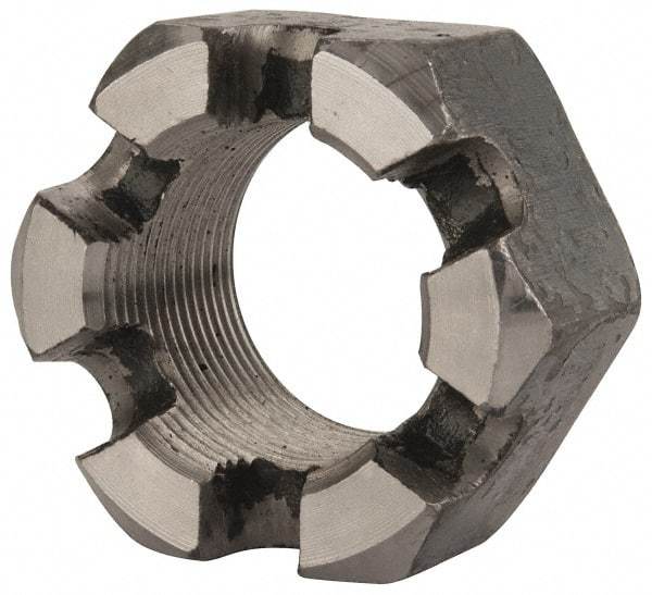 Value Collection - 1-1/2 - 12 UNF Grade 2 Steel Slotted Locknut - 2-1/4" Width Across Flats, 1-9/32" High, Uncoated - USA Tool & Supply