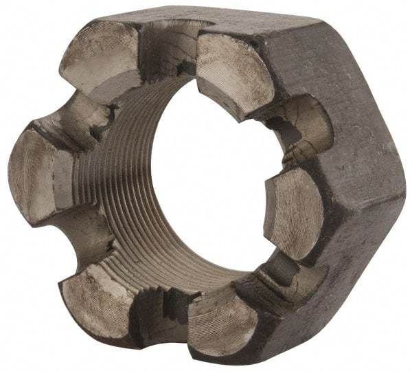 Value Collection - 1-3/4 - 12 UNF Grade 2 Steel Slotted Locknut - 2-5/8" Width Across Flats, 1-1/2" High, Uncoated - USA Tool & Supply