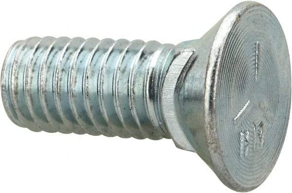 Value Collection - 3/8-16 UNC, 1" OAL, Steel Plow Bolt - Zinc-Plated Finish, Grade 5 - USA Tool & Supply