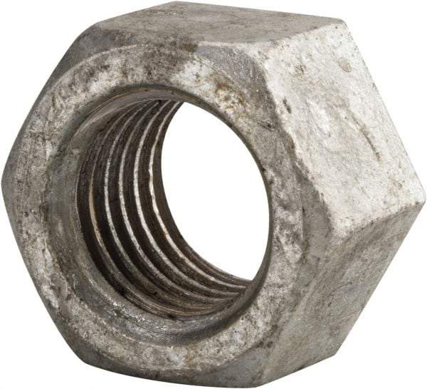 Value Collection - 1-3/8 - 6 UNC Steel Right Hand Hex Nut - 2-1/16" Across Flats, 1-11/64" High, Hot Dipped Galvanized Finish - USA Tool & Supply