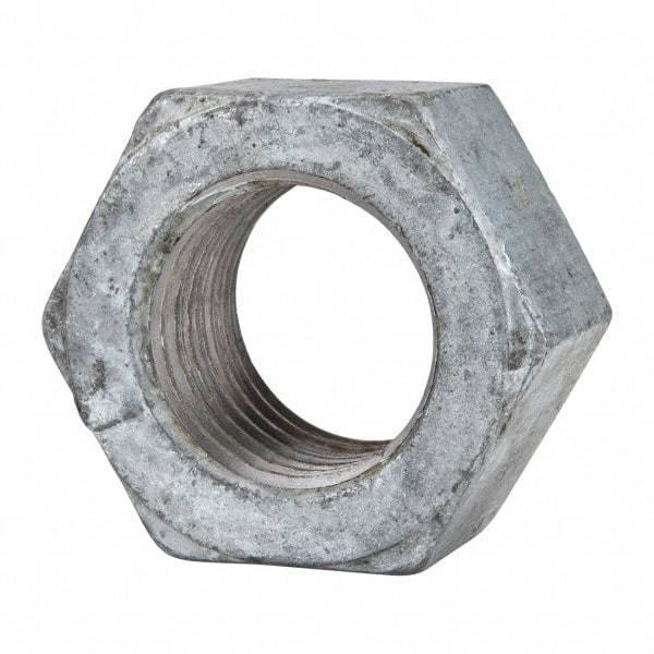 Value Collection - 1-1/2 - 6 UNC Steel Right Hand Hex Nut - 2-1/4" Across Flats, 1-9/32" High, Hot Dipped Galvanized Finish - USA Tool & Supply