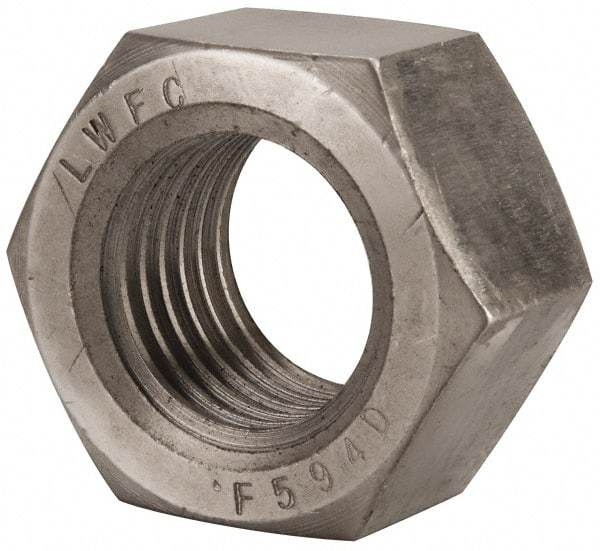 Value Collection - 1-3/4 - 5 UNC Stainless Steel Right Hand Hex Nut - 2-5/8" Across Flats, 1-1/2" High, Uncoated - USA Tool & Supply
