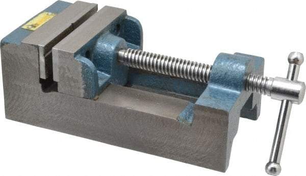 Interstate - 3-5/16" Jaw Opening Capacity x 1-7/64" Throat Depth, Horizontal Drill Press Vise - 3-1/2" Wide x 1.1" High Jaw, Stationary Base, Standard Speed, 8-1/2" OAL x 2-3/4" Overall Height, Cast Iron - USA Tool & Supply