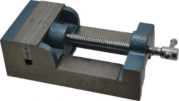 Interstate - 3-3/4" Jaw Opening Capacity x 1-13/64" Throat Depth, Horizontal Drill Press Vise - 4-1/2" Wide x 1.2" High Jaw, Stationary Base, Standard Speed, 10-1/4" OAL x 3" Overall Height, Cast Iron - USA Tool & Supply