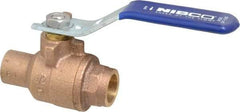 NIBCO - 1/2" Pipe, Full Port, Bronze Standard Ball Valve - 2 Piece, Inline - One Way Flow, Soldered x Soldered Ends, Lever Handle, 600 WOG, 150 WSP - USA Tool & Supply
