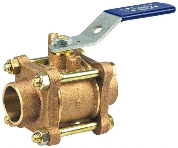 NIBCO - 2" Pipe, Full Port, Bronze Standard Ball Valve - 3 Piece, Inline - One Way Flow, Soldered x Soldered Ends, Locking Lever Handle, 600 WOG, 150 WSP - USA Tool & Supply