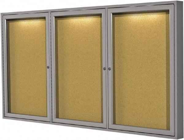 Ghent - 47.13" Wide x 36" High Enclosed Cork Bulletin Board - Natural Cork, Aluminum Frame - USA Tool & Supply