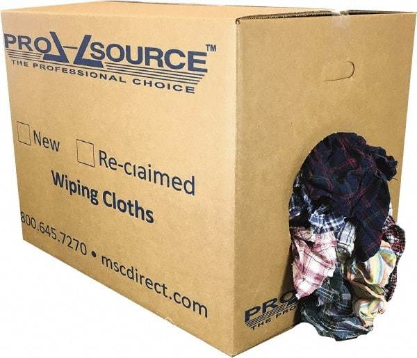 PRO-SOURCE - Reclaimed Cotton Polishing and Dust Cloths - Assorted Colors, Flannel, Low Lint, 50 Lbs. at 3 to 4 per Pound, Box - USA Tool & Supply