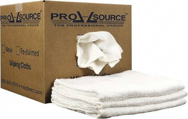 PRO-SOURCE - 40 Inch Long Virgin Terry Cotton Towels - White, Terry Cloth, Low Lint, Box - USA Tool & Supply