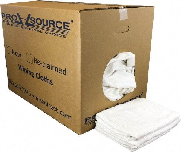 PRO-SOURCE - 40 Inch Long Virgin Terry Cotton Towels - White, Terry Cloth, Medium Lint, Box - USA Tool & Supply