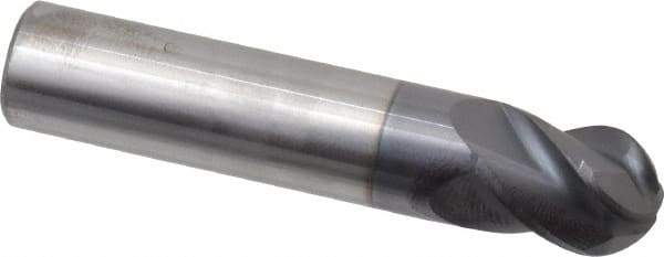 Accupro - 1/2" Diam, 5/8" LOC, 4 Flute Solid Carbide Ball End Mill - AlTiN Finish, Single End, 2-1/2" OAL, 1/2" Shank Diam, Spiral Flute - USA Tool & Supply