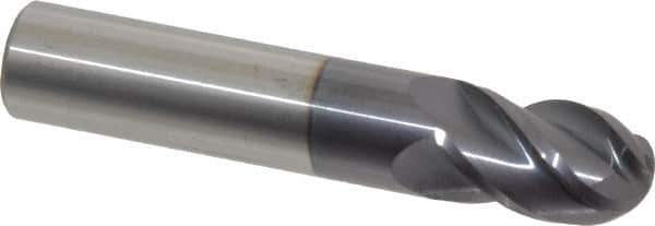 Accupro - 9/16" Diam, 7/8" LOC, 4 Flute Solid Carbide Ball End Mill - AlTiN Finish, Single End, 3" OAL, 9/16" Shank Diam, Spiral Flute - USA Tool & Supply