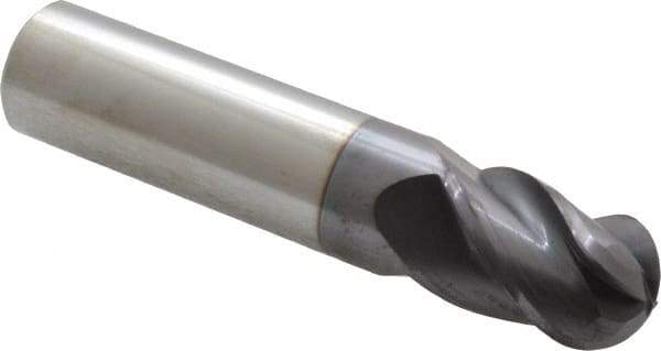 Accupro - 5/8" Diam, 7/8" LOC, 4 Flute Solid Carbide Ball End Mill - AlTiN Finish, Single End, 3" OAL, 5/8" Shank Diam, Spiral Flute - USA Tool & Supply