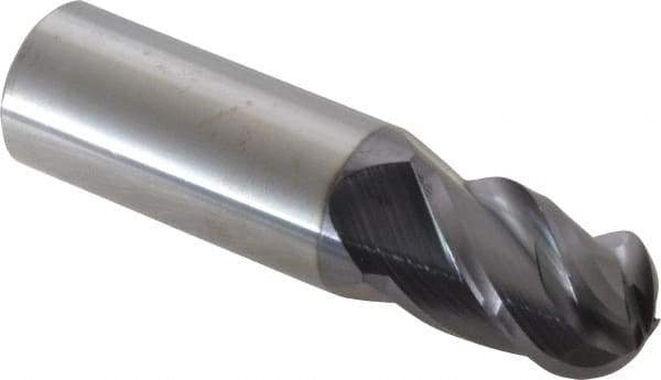 Accupro - 11/16" Diam, 1" LOC, 4 Flute Solid Carbide Ball End Mill - AlTiN Finish, Single End, 3" OAL, 3/4" Shank Diam, Spiral Flute - USA Tool & Supply