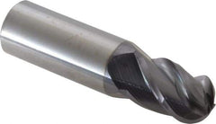 Accupro - 11/16" Diam, 1" LOC, 4 Flute Solid Carbide Ball End Mill - AlTiN Finish, Single End, 3" OAL, 3/4" Shank Diam, Spiral Flute - USA Tool & Supply