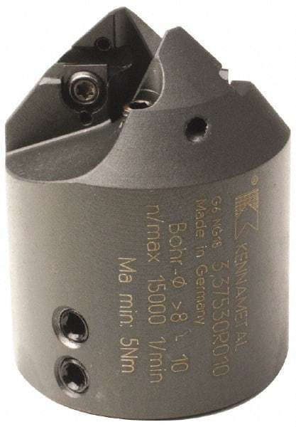 Kennametal - 8 to 10mm Diam, Hydraulic Chuck, 29.7mm Body Shank Diam, 45° Combo Chamfer and Countersink Drill - 10mm Drill Shank Diam, 3.42805R001 Insert, 56.5mm OAL - USA Tool & Supply