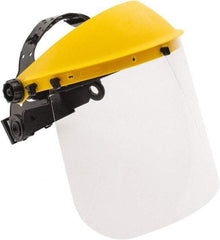 PRO-SAFE - Thermoplastic Yellow Ratchet Adjustment, Face Shield & Headgear Set - 12" Wide x 8" High x 0.04" Thick, Uncoated, Clear Window - USA Tool & Supply