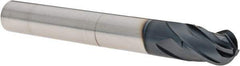 Iscar - 3/8" Diam, 7/16" LOC, 4 Flute Solid Carbide Ball End Mill - TiAlN Finish, Single End, 3" OAL, 3/8" Shank Diam, Spiral Flute - USA Tool & Supply