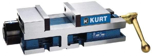 Kurt - 6" Jaw Width, 6" Jaw Opening Capacity, Horizontal Stationary Machine Vise - Hydraulic Operation, 12,600 Lb Capacity, 1 Station, 17" Long x 4.6720" High x 1-31/64" Deep, 1.735" Jaw Height, 3,200 psi Max Clamp Force - USA Tool & Supply