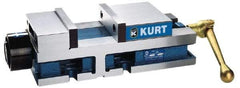 Kurt - 6" Jaw Width, 6" Jaw Opening Capacity, Horizontal Stationary Machine Vise - Hydraulic Operation, 12,600 Lb Capacity, 1 Station, 17" Long x 4.6720" High x 1-31/64" Deep, 1.735" Jaw Height, 3,200 psi Max Clamp Force - USA Tool & Supply