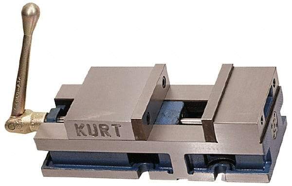 Kurt - 6" Jaw Width, 6" Jaw Opening Capacity, Horizontal Stationary Machine Vise - Air Operation, 5,000 Lb Capacity, 1 Station, 17" Long x 4.6720" High x 1-31/64" Deep, 1.735" Jaw Height, 100 psi Max Clamp Force - USA Tool & Supply