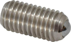 Vlier - 5/8-11, 0.375" Ball Diam, 1.25" Body Length, 0.096" Max Ball Reach, Threaded Ball Plunger - Stainless Steel Body, Stainless Steel Ball, 9 Lb Initial End Force, 18 Lb Final End Force, Locking Element - USA Tool & Supply