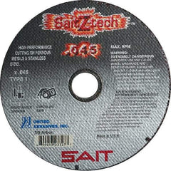 Sait - 4" Zirconia Alumina Cutoff Wheel - 0.045" Thick, 5/8" Arbor, 19,000 Max RPM, Use with Angle Grinders - USA Tool & Supply