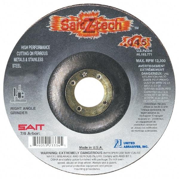 Sait - 6" Wheel Diam, 7/8" Arbor Hole, Type 27 Depressed Center Wheel - Zirconia Alumina, Resinoid Bond, 10,200 Max RPM, Compatible with Angle Grinder - USA Tool & Supply
