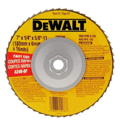 DeWALT - 24 Grit, 7" Wheel Diam, 1/4" Wheel Thickness, Type 27 Depressed Center Wheel - Aluminum Oxide, R Hardness, 8,700 Max RPM, Compatible with Angle Grinder - USA Tool & Supply