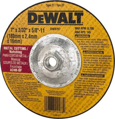 DeWALT - 24 Grit, 7" Wheel Diam, 3/32" Wheel Thickness, Type 27 Depressed Center Wheel - Aluminum Oxide, R Hardness, 8,700 Max RPM, Compatible with Angle Grinder - USA Tool & Supply
