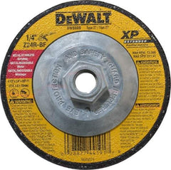 DeWALT - 24 Grit, 4-1/2" Wheel Diam, 1/4" Wheel Thickness, Type 27 Depressed Center Wheel - Zirconia Alumina, R Hardness, 13,300 Max RPM, Compatible with Angle Grinder - USA Tool & Supply