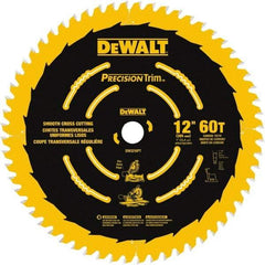 DeWALT - 12" Diam, 1" Arbor Hole Diam, 60 Tooth Wet & Dry Cut Saw Blade - Carbide-Tipped, Crosscut & Smooth Action, Standard Round Arbor - USA Tool & Supply