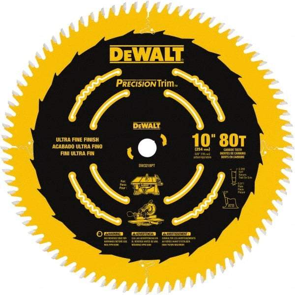 DeWALT - 10" Diam, 5/8" Arbor Hole Diam, 80 Tooth Wet & Dry Cut Saw Blade - Carbide-Tipped, Finishing Action, Standard Round Arbor - USA Tool & Supply