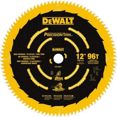 DeWALT - 12" Diam, 1" Arbor Hole Diam, 96 Tooth Wet & Dry Cut Saw Blade - Carbide-Tipped, Fine Trimming Action, Standard Round Arbor - USA Tool & Supply