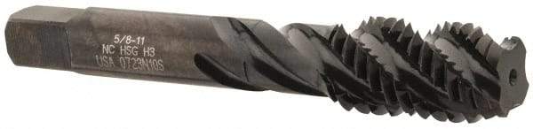 Hertel - 5/8-11 UNC 4 Flute 3B Bottoming Spiral Flute Tap - High Speed Steel, Oxide Finish, 3-13/16" OAL, Right Hand Flute, Right Hand Thread, H3 - USA Tool & Supply