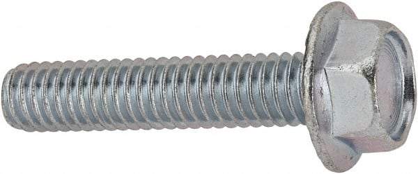 Value Collection - 5/16-18 UNC, 1-1/2" Length Under Head, Hex Drive Flange Bolt - 1-1/2" Thread Length, Grade 2 Steel, Serrated Flange, Zinc-Plated Finish - USA Tool & Supply